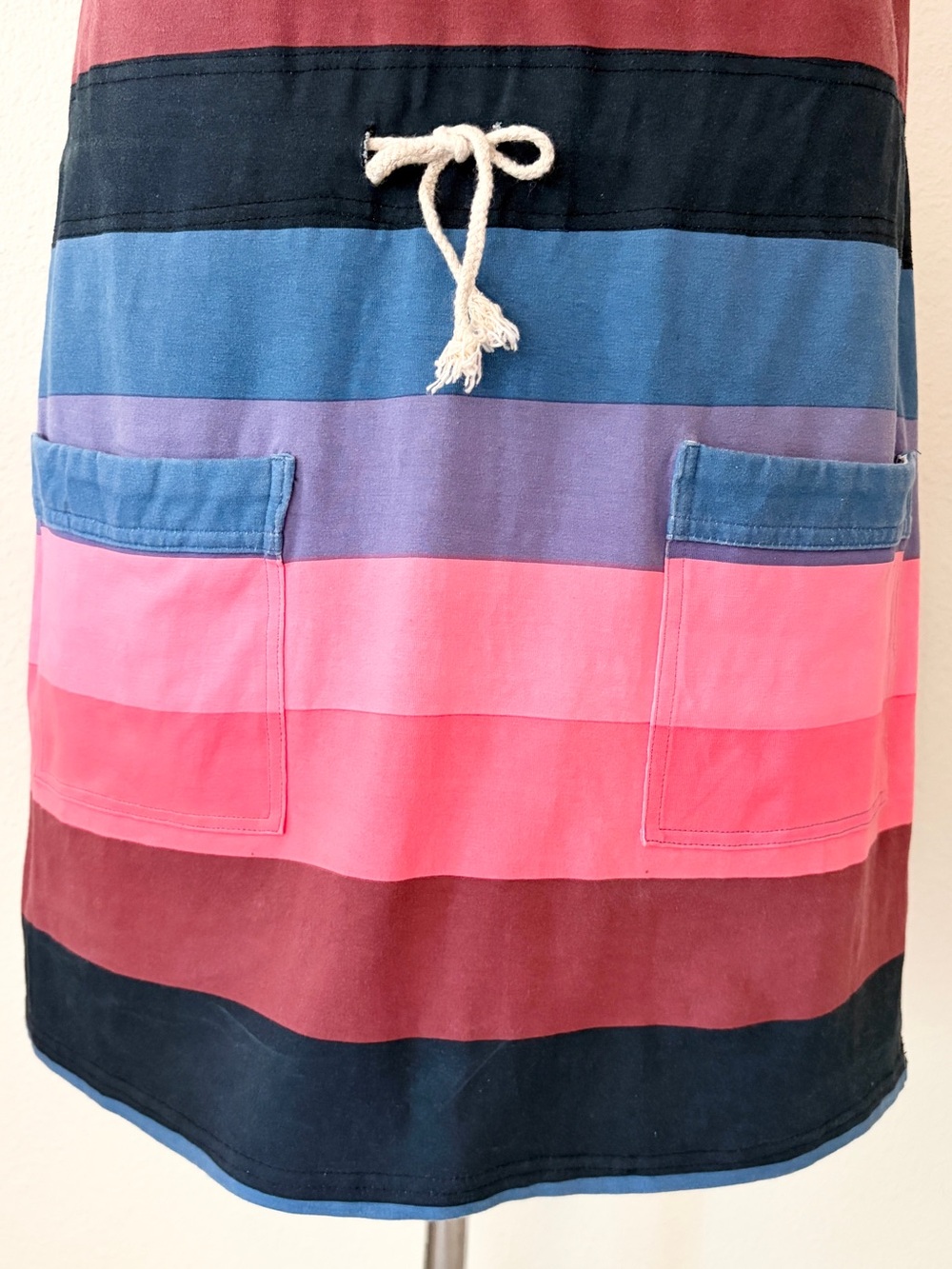 Marc by Marc Jacobs Colorblock Stripe Dress Size L Pink Blue Pocket Drawstring - Picture 6 of 7
